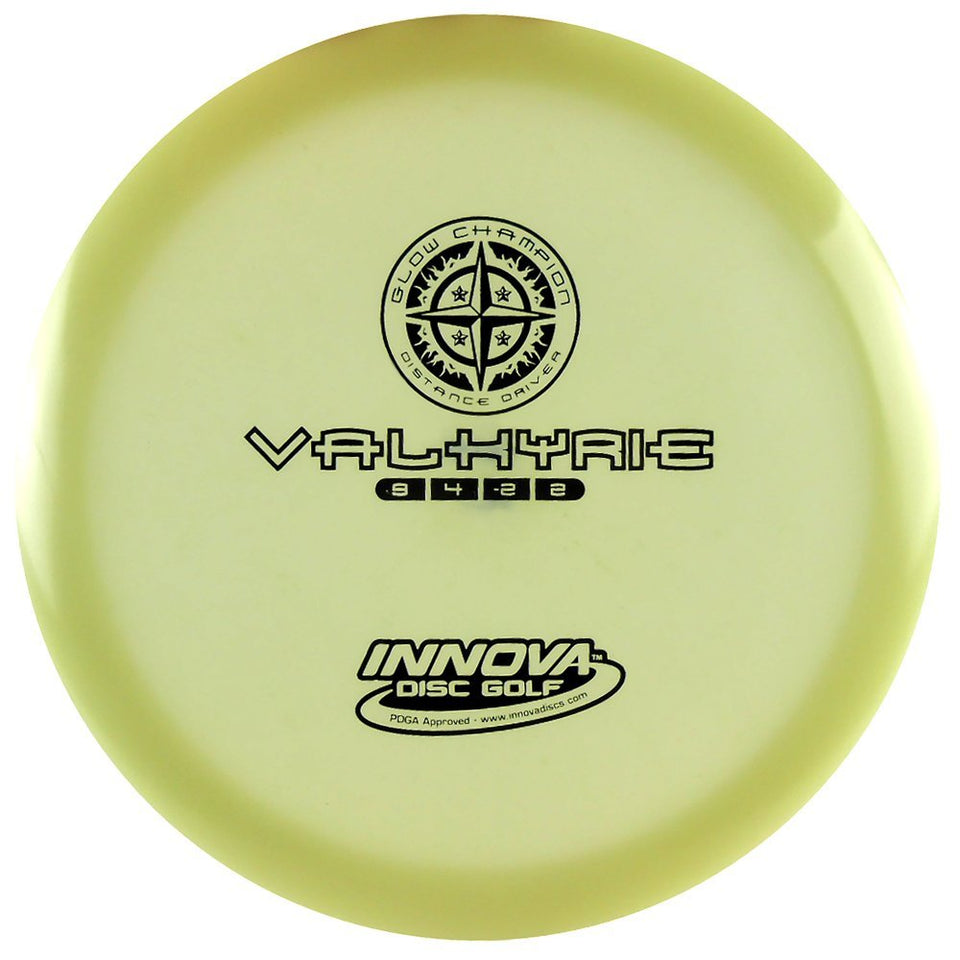 INNOVA Glow Champion Valkyrie distance driver glows in the dark for extended downwind throws