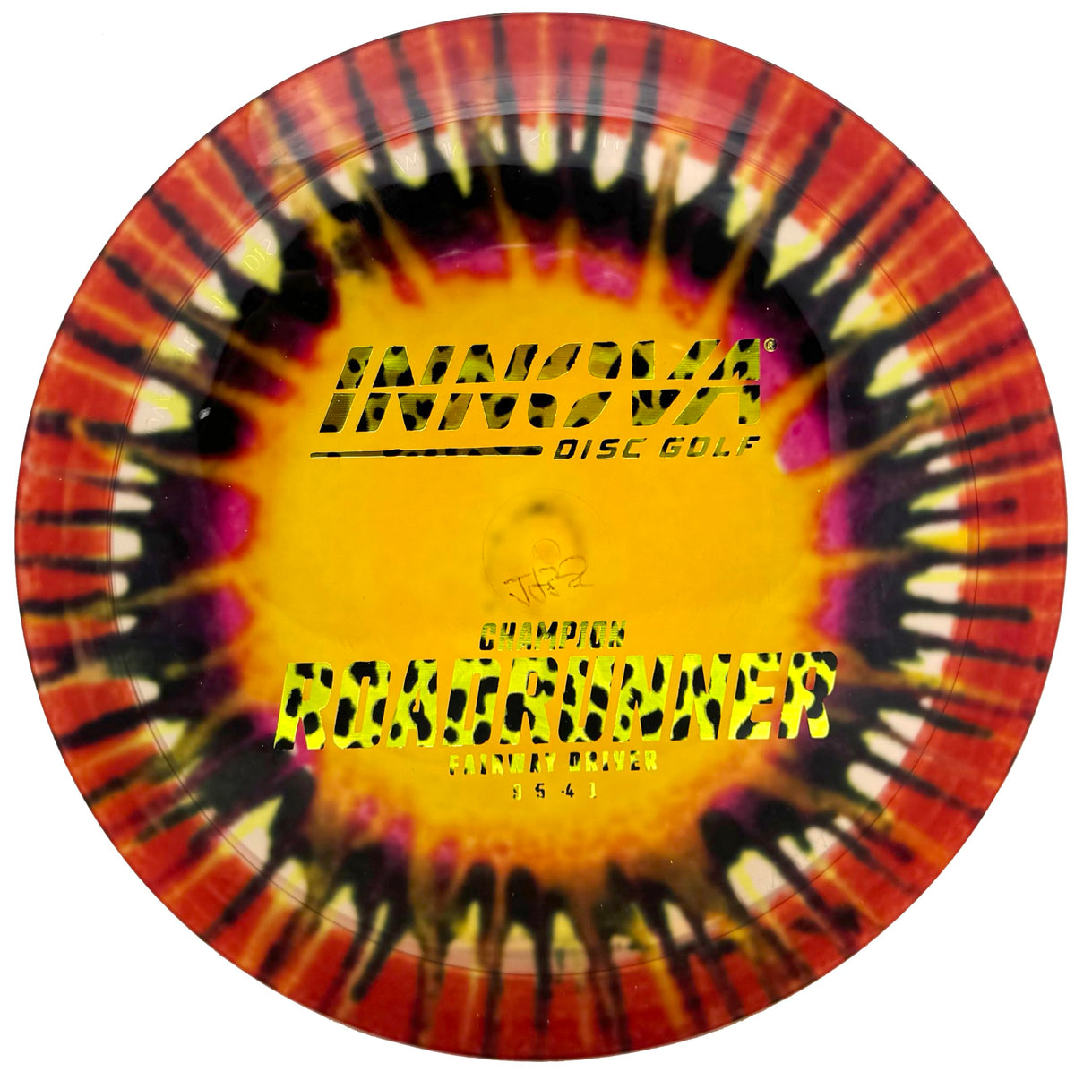Innova I-Dye colors on Roadrunner Champion plastic with translucent patterns for eye-catching throws.