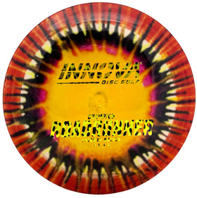 Innova I-Dye colors on Roadrunner Champion plastic with translucent patterns for eye-catching throws.