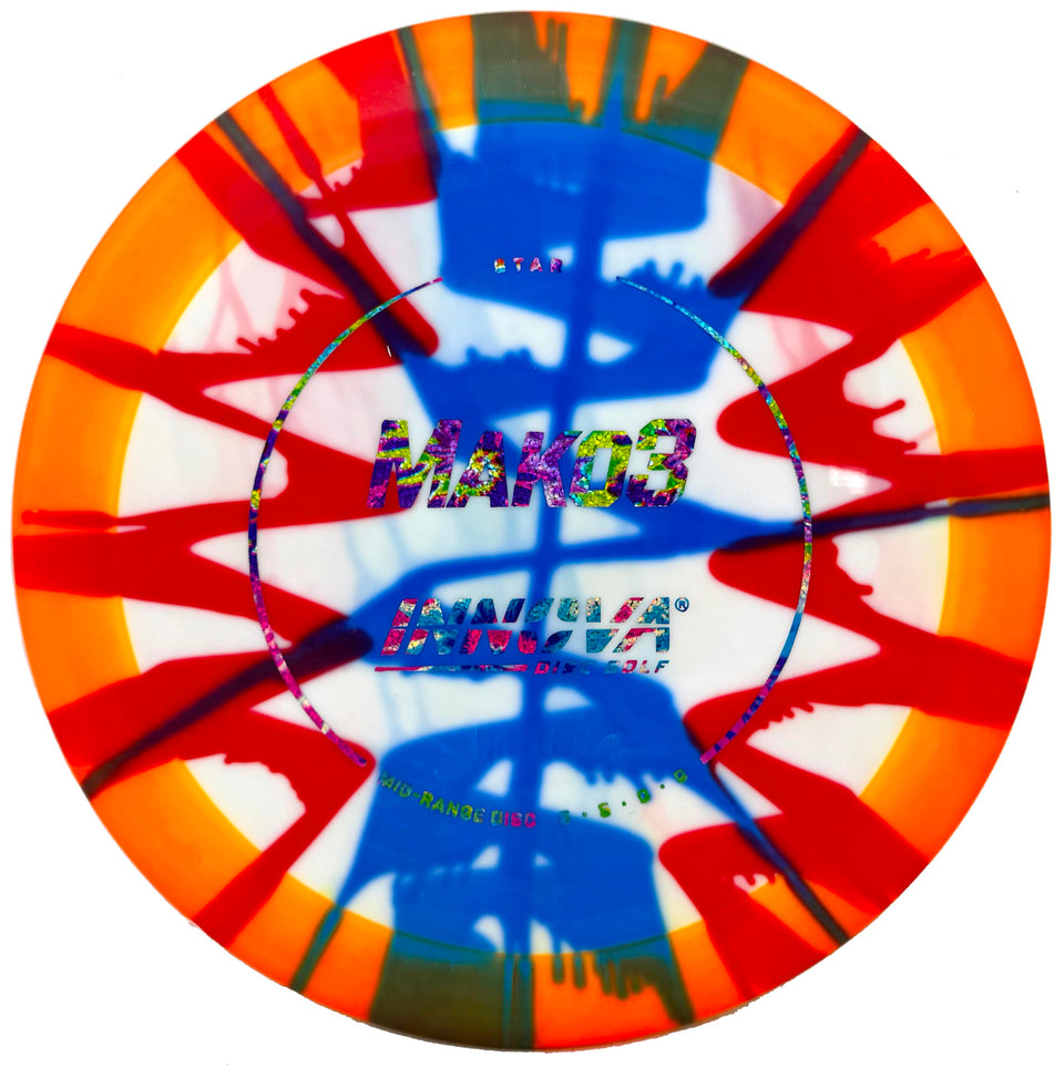 Innova I-Dye Star Mako3 front view, ideal for straight mid-range throws.