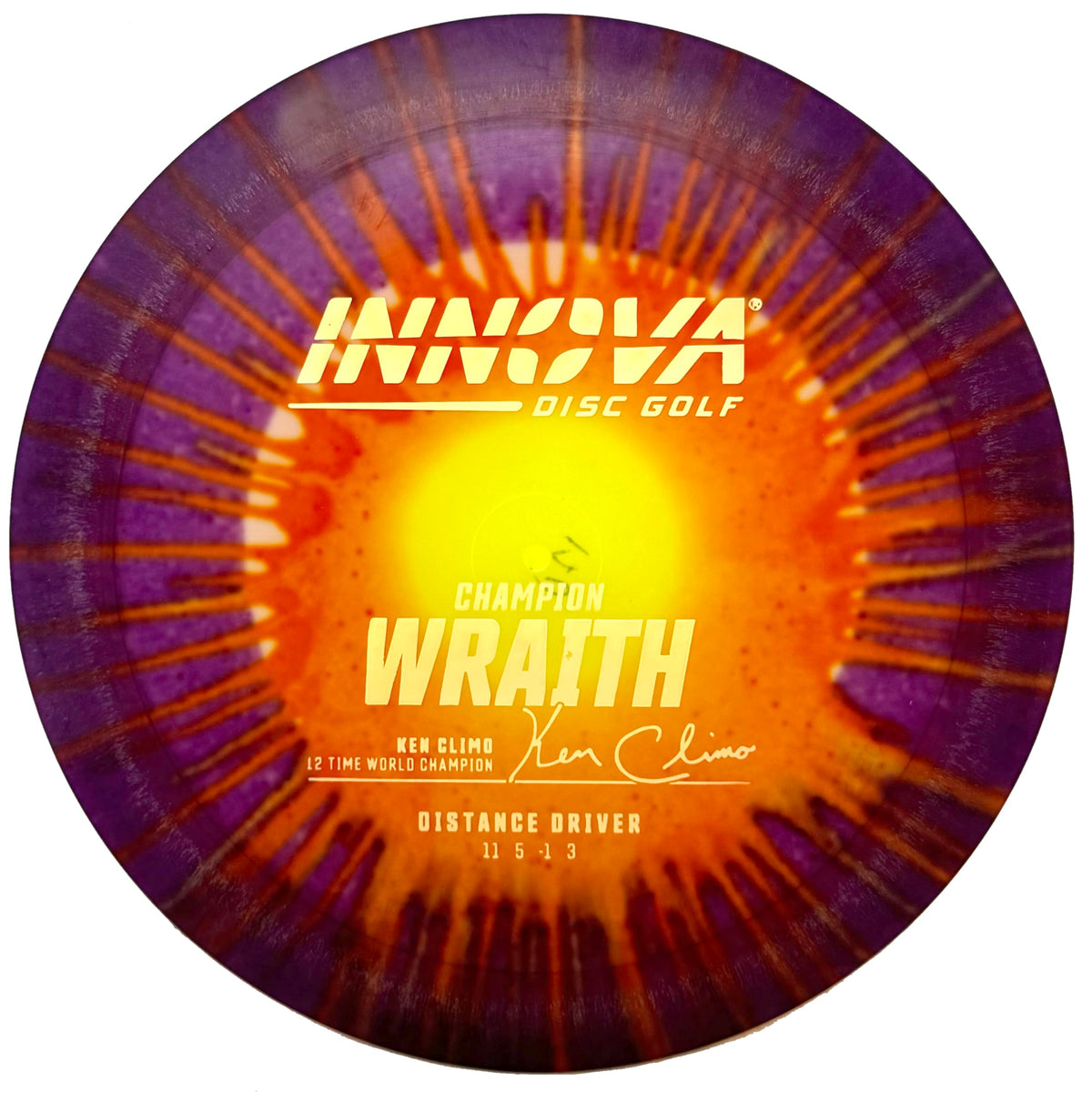 Innova I-Dye Wraith 165-169g with vibrant pattern for distance throws.