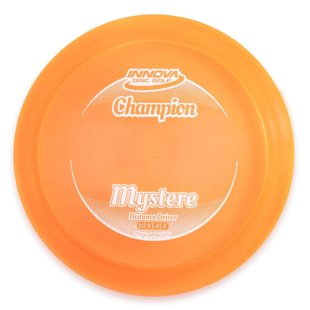 Inova Mystere distance driver in Champion plastic for long, precise throws.