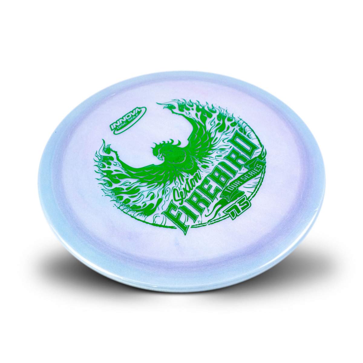 INNOVA Nate Sexton Tour Hot Stamp Glow Firebird with improved visibility during night rounds.