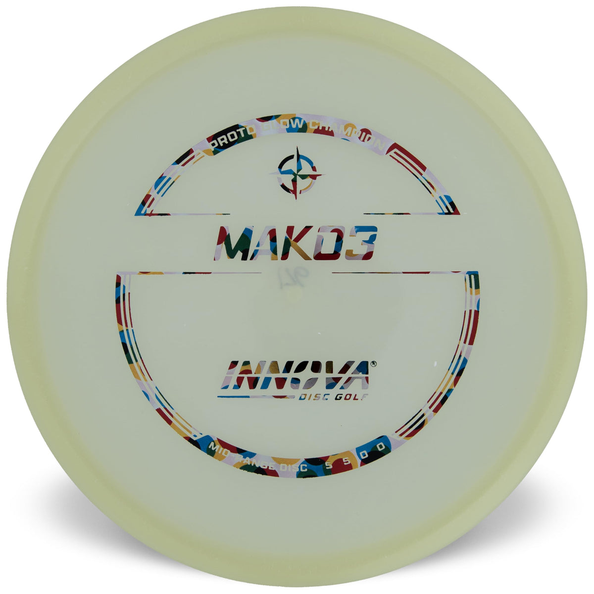 Innova Proto Glow Champion Mako3 in flight with glow visibility for night rounds