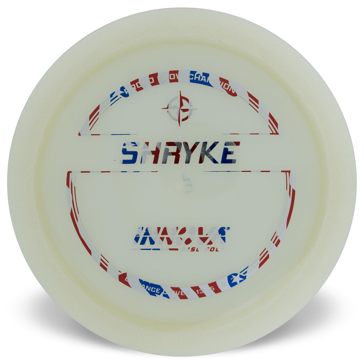 Innova Proto Glow Champion Shryke 165-169g in-flight glow for long-range accuracy.