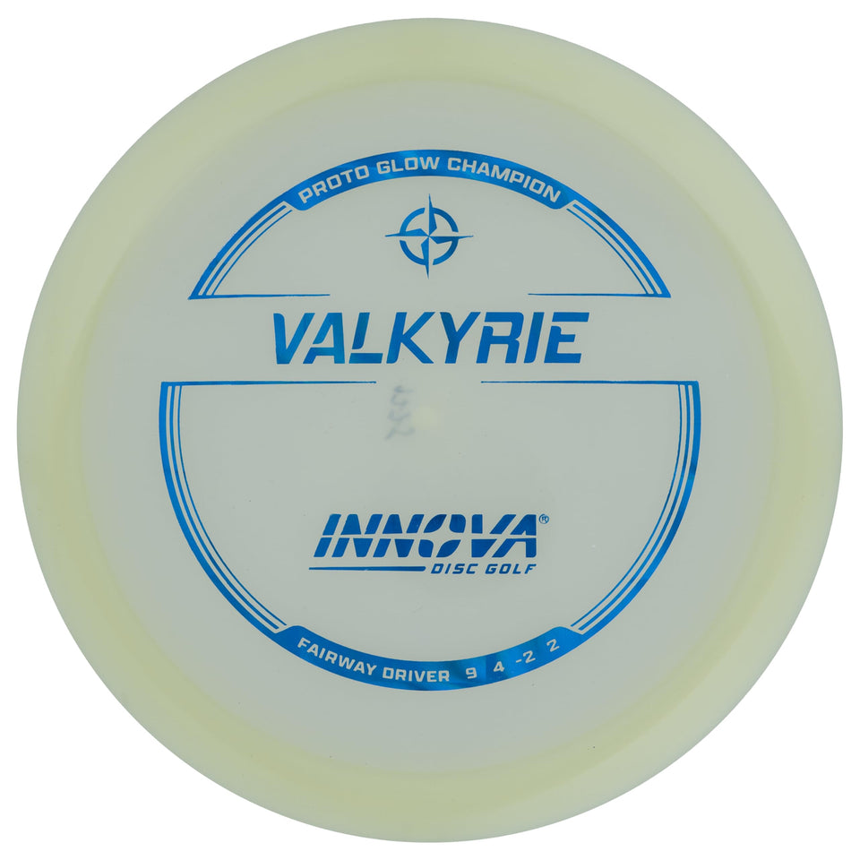 Innova Proto Glow Valkyrie in flight, demonstrating glide and turnover potential.