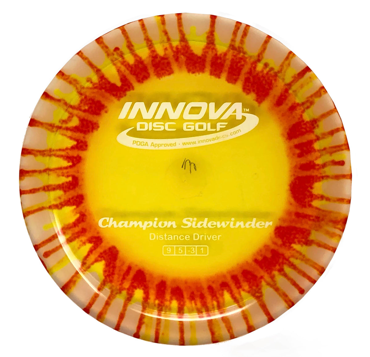 Innova Sidewinder dye-pattern close-up grip emphasizes stability.
