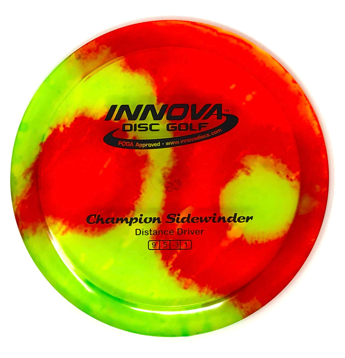 Innova Sidewinder dye-pattern downhill angle suggests distance potential.