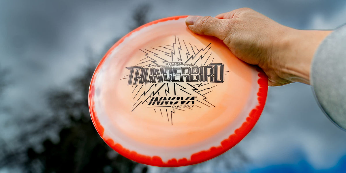 Innova Star Halo Thunderbird in action emphasizes long-range throwing capability.