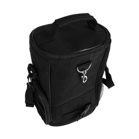 Intech golf bag cooler open lid shows full can and ice capacity