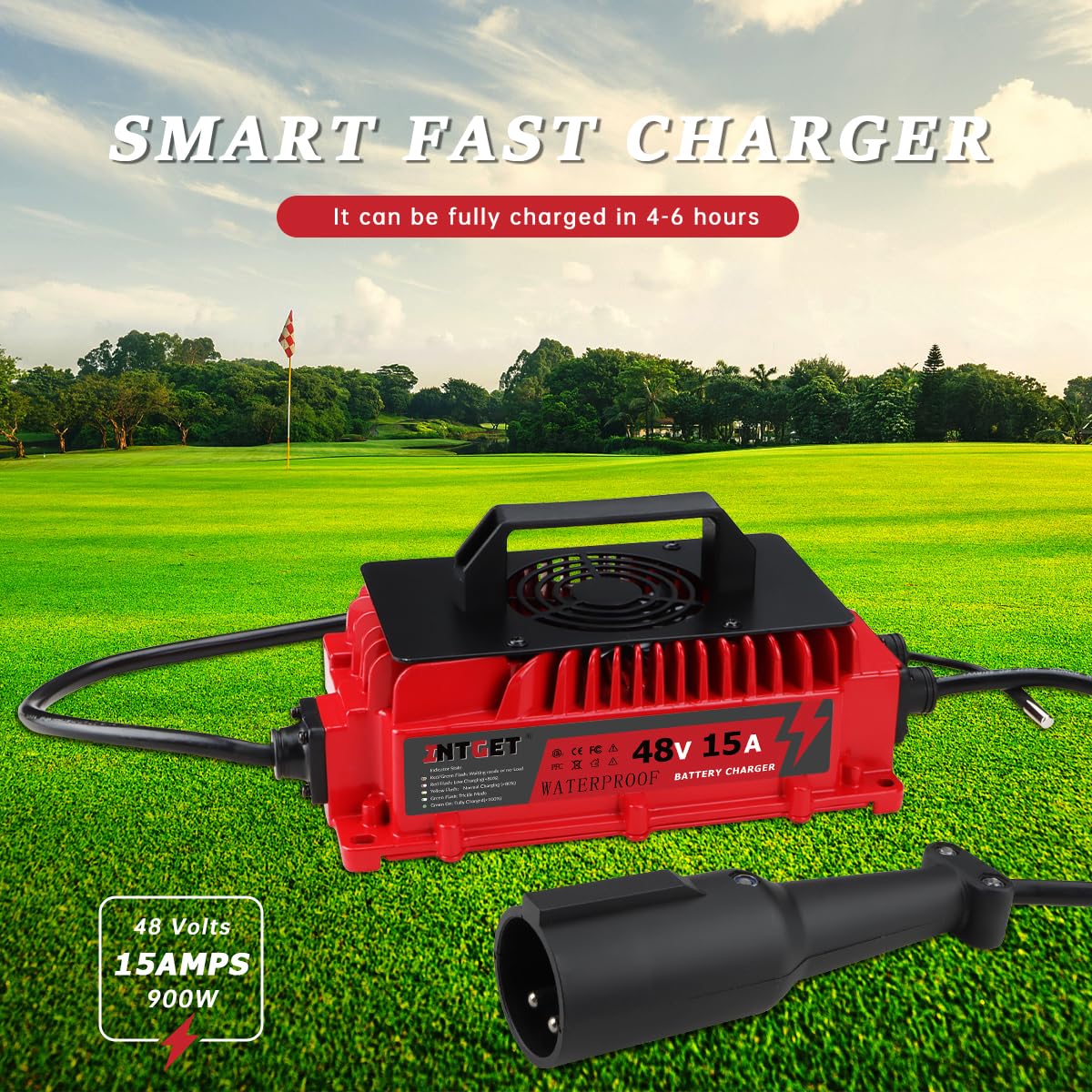 INTGET IP67-rated charger protecting against rain and dust in varied conditions.