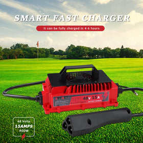 INTGET wall-mount ready charger keeps area tidy near the cart shed.