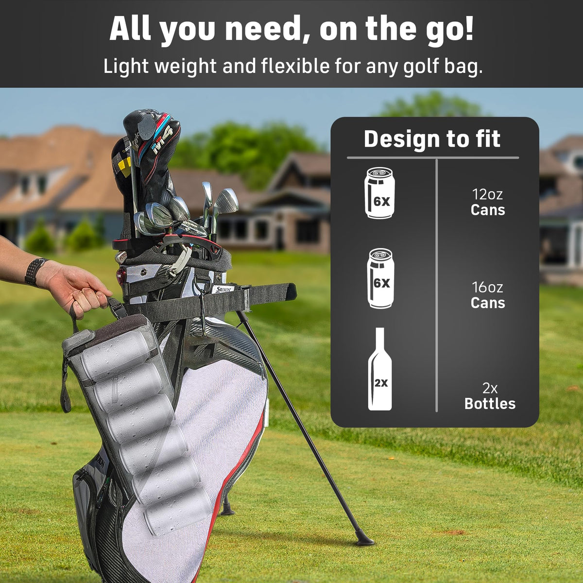 INTHEZONE Frostbox golf bag cooler ice-pack insulation maintains refreshment for hours.