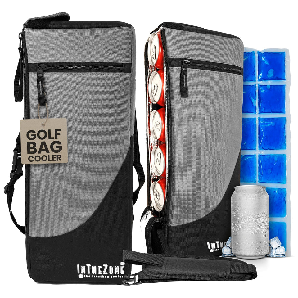 INTHEZONE Frostbox golf bag cooler six-can capacity keeps drinks cold on the course.