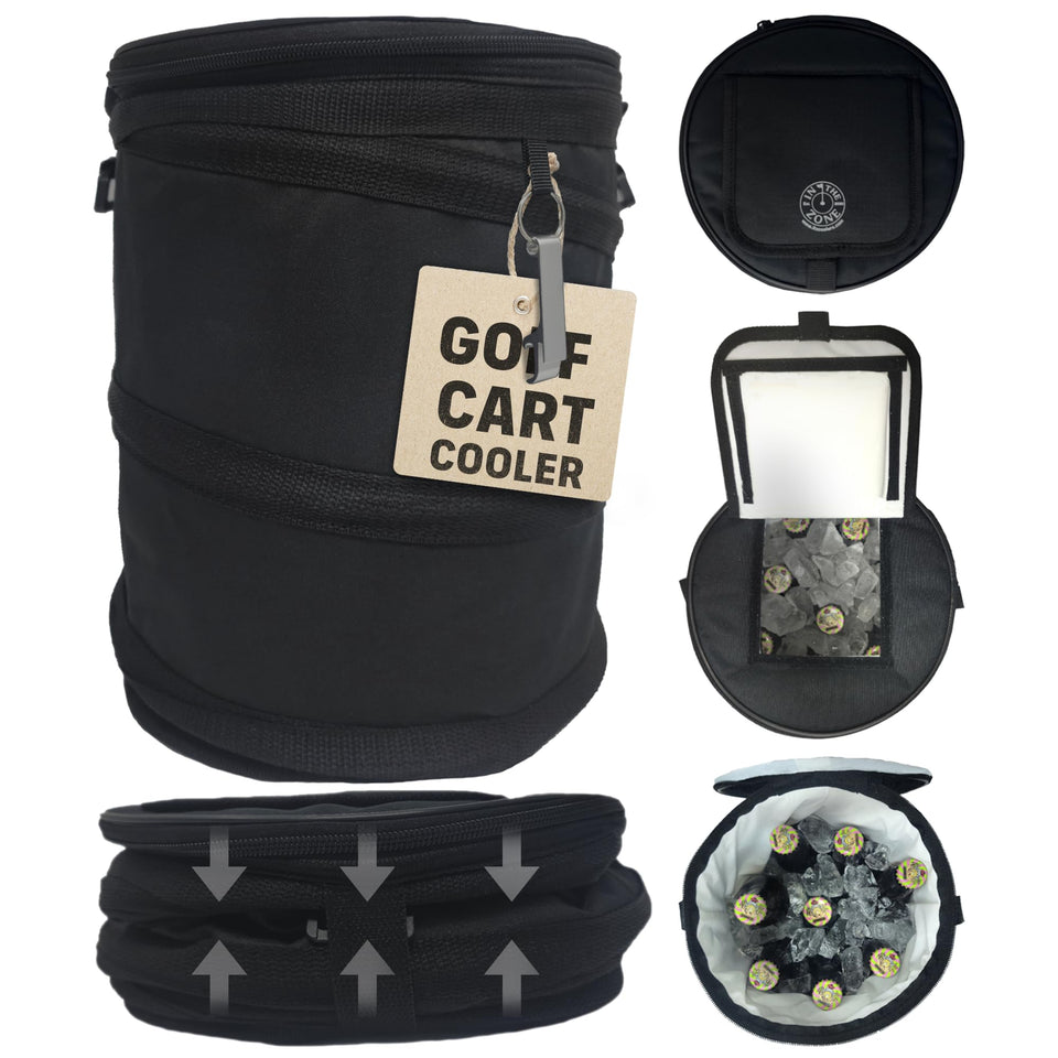 InTheZone golf cart cooler leakproof liner keeps drinks cold on the course.
