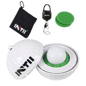 INTII portable golf ball cleaner with clip-on design for quick on-the-go cleaning.