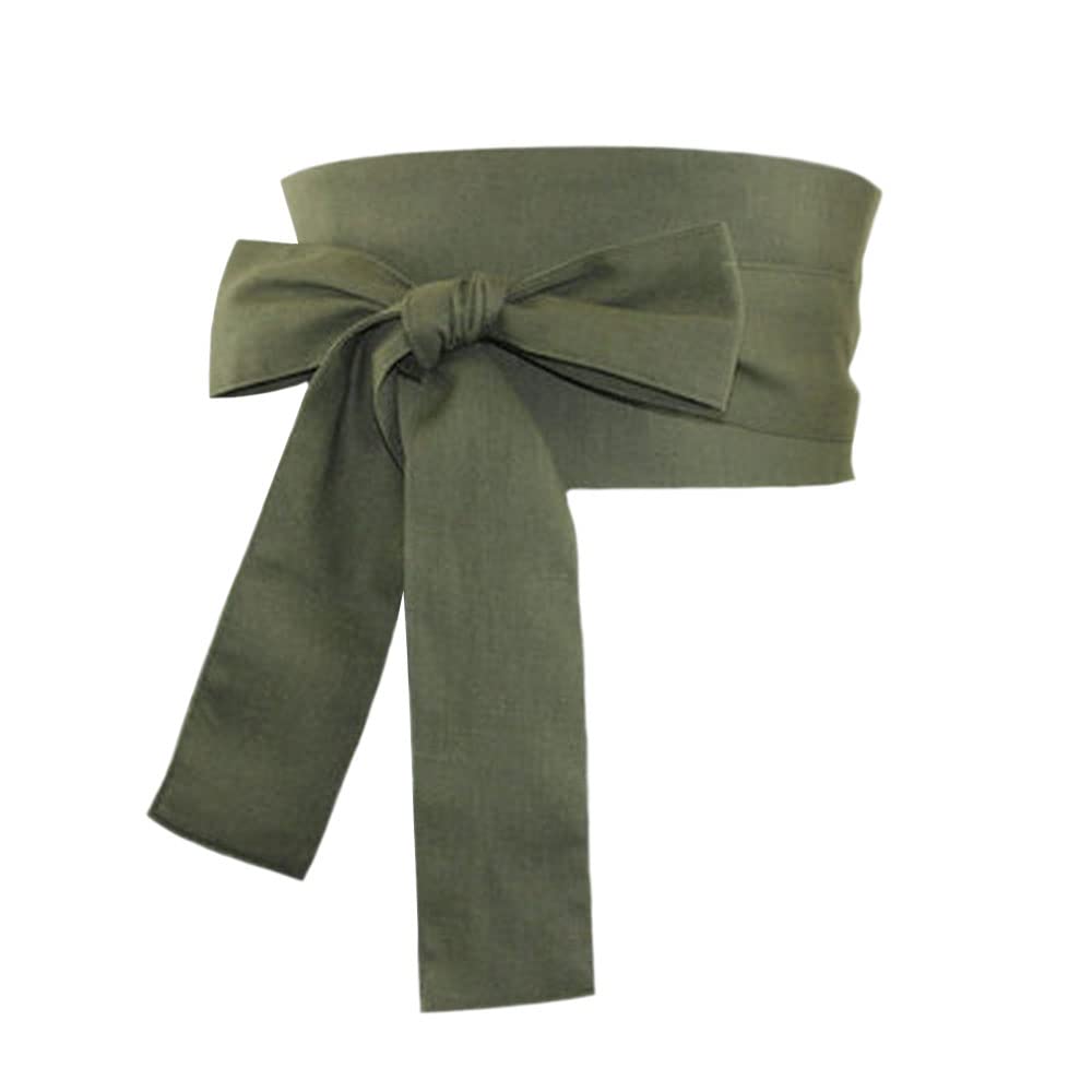 Inzegao armygreen wrap-around obi bow closeup shows soft fabric and bow detail.
