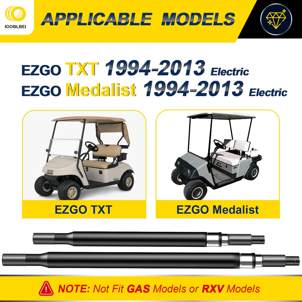 IOOBLBEI EZGO rear axle shaft 20377-G12—driver side with precise spline.