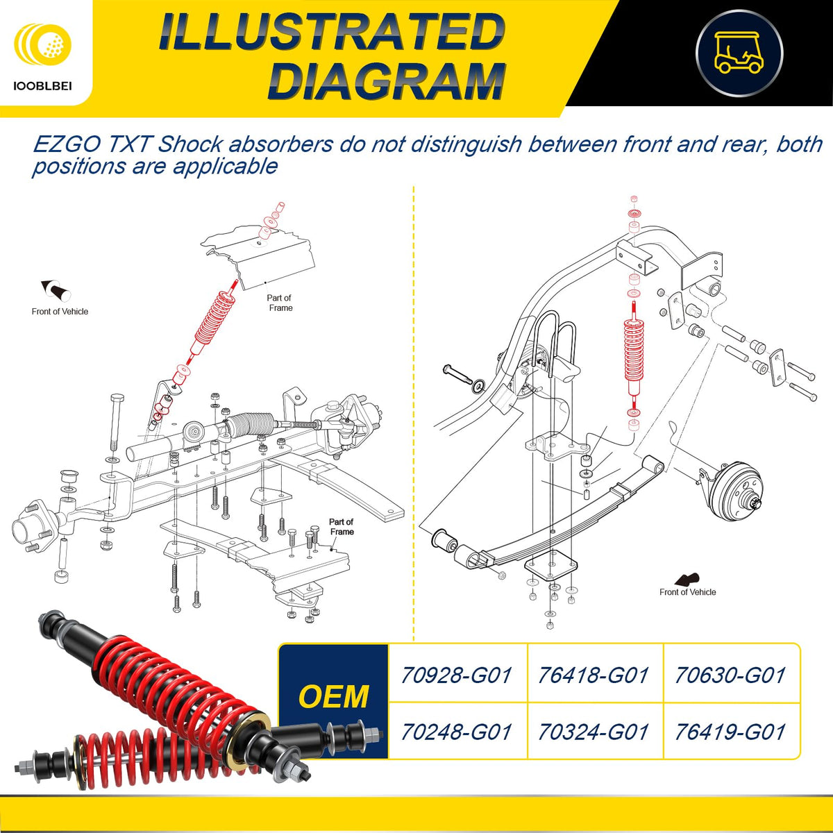 IOOBLBEI packaging shows two shocks, extenders, and bushings.