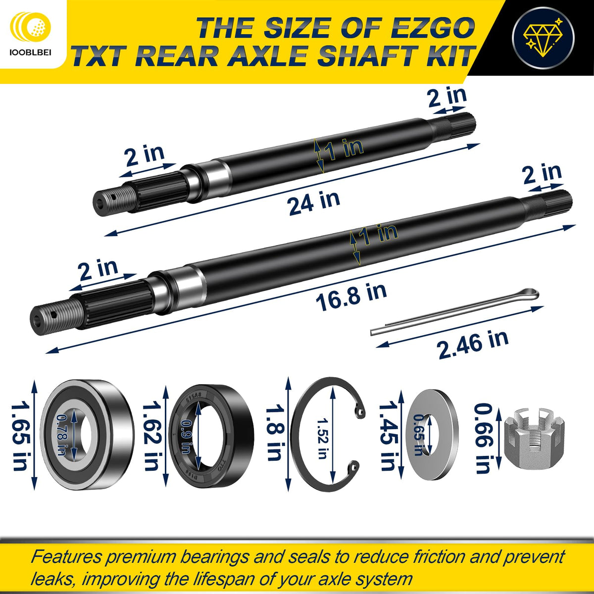 IOOBLBEI complete axle-kit components including bearings and oil seals.