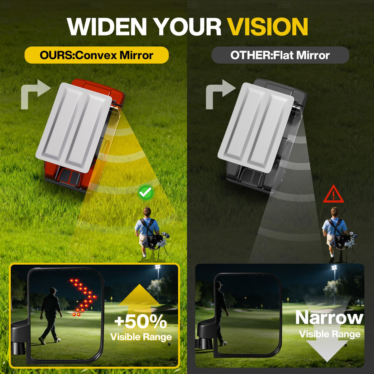 IOOBLBEI folding side-mirror with adjustable angle reduces blind spots