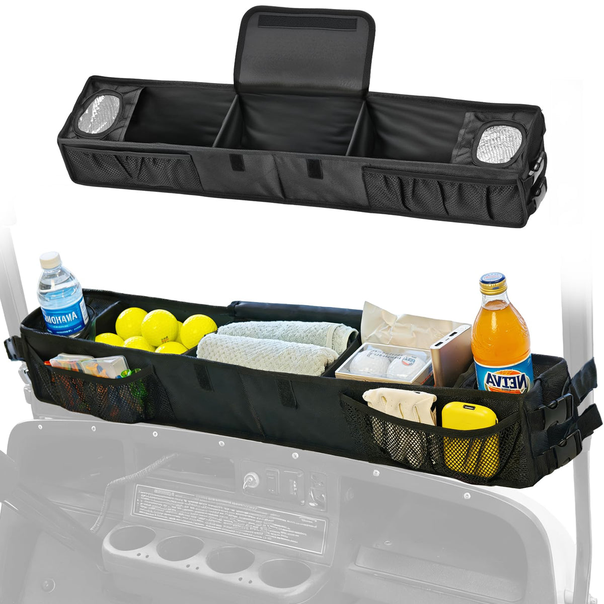 IOOBLBEI golf cart front storage basket foldable for versatile front cargo