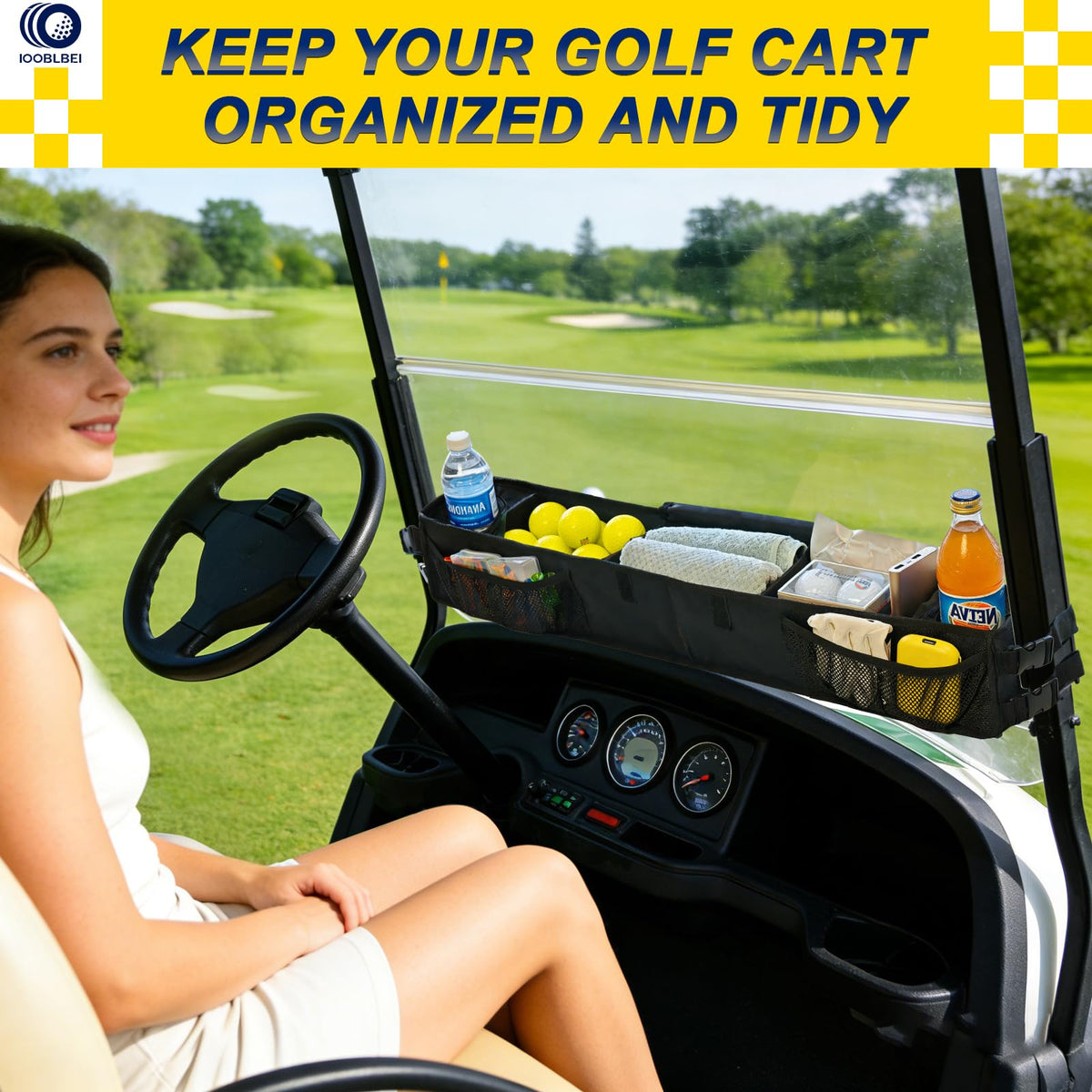 IOOBLBEI golf cart front storage basket no-drill installation on compatible carts