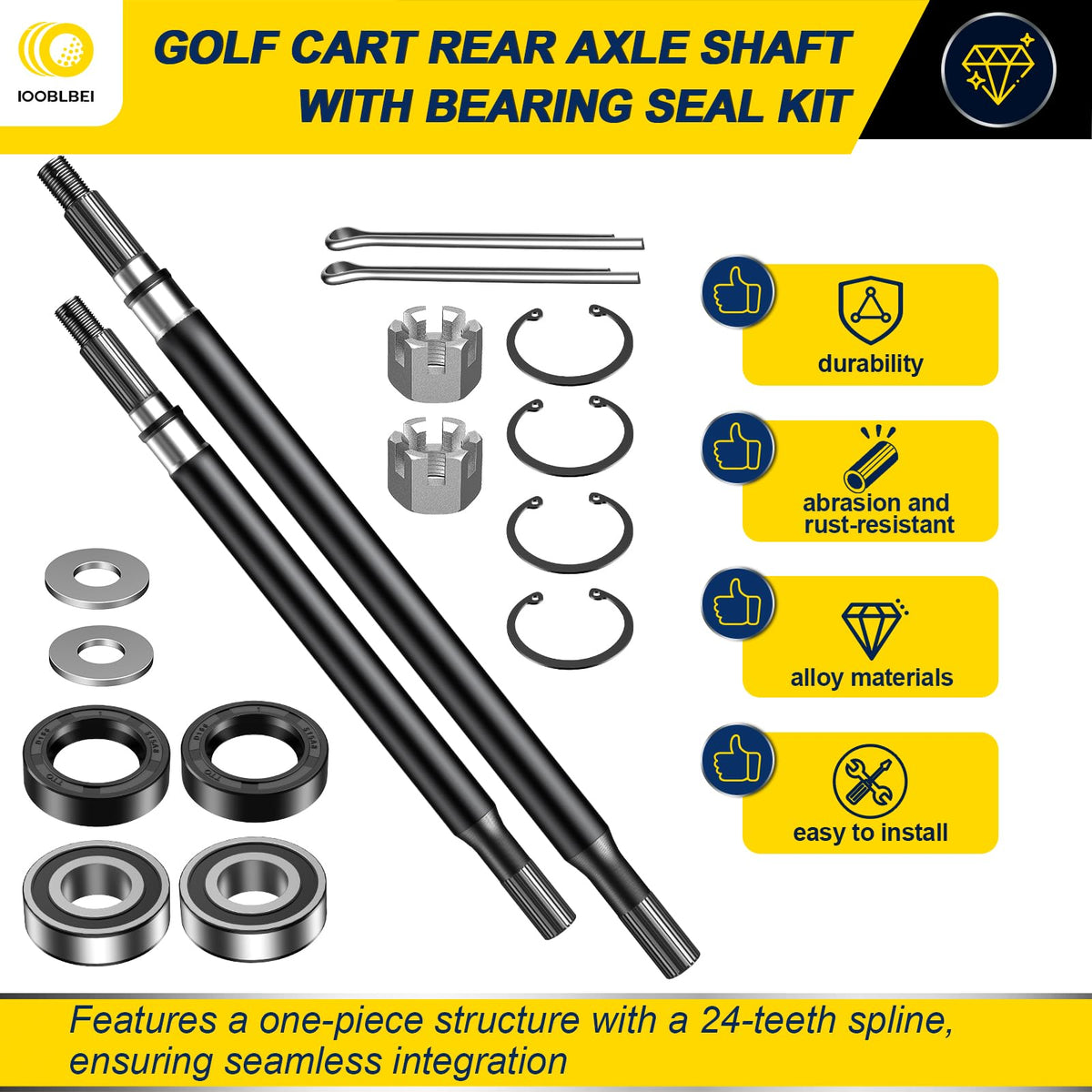 IOOBLBEI golf cart rear axle shaft, passenger side, fits 1994-2013 EZGO TXT/Medalist.