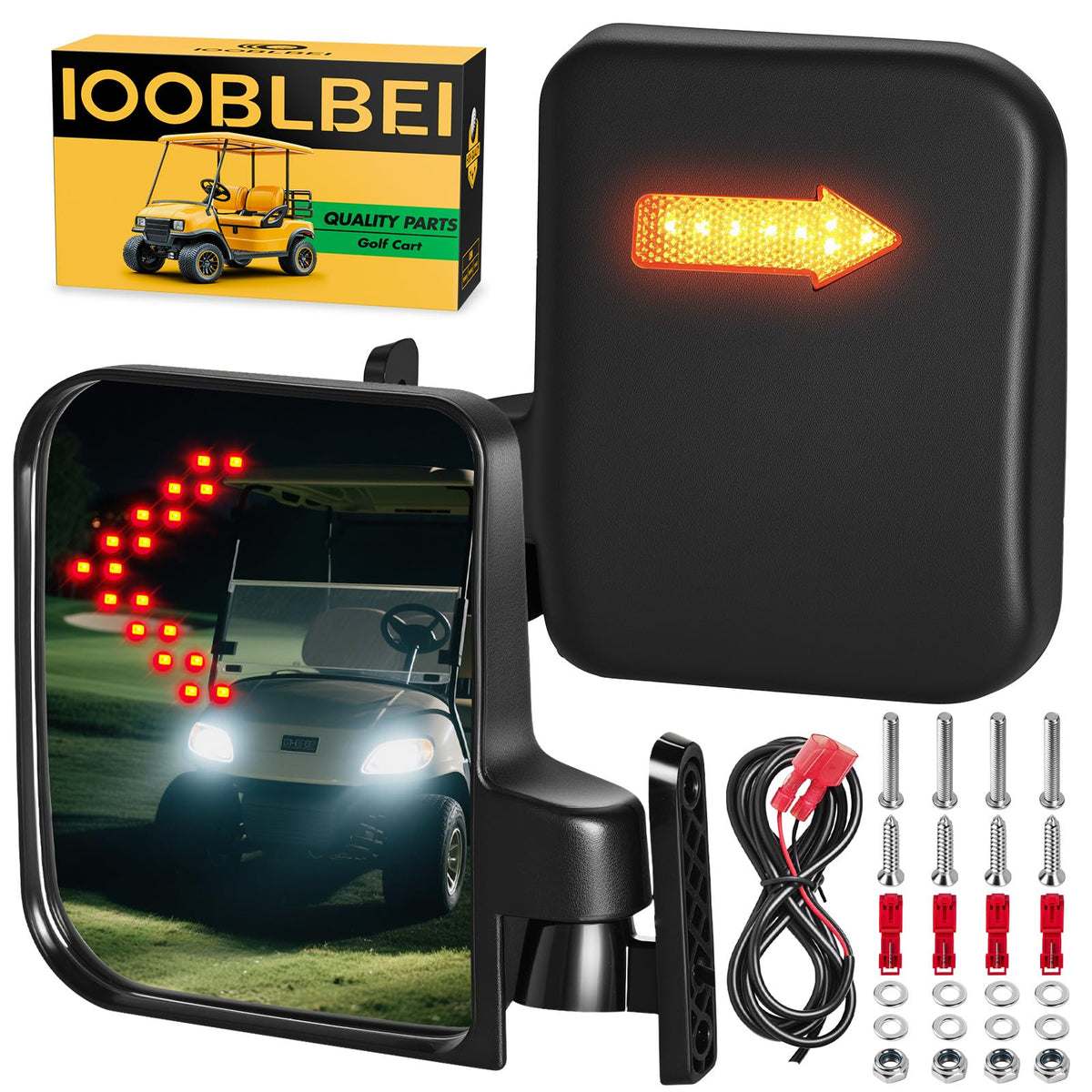 IOOBLBEI rear-view mirror on square-tube golf cart for wider rear visibility