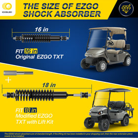 Installed IOOBLBEI EZGO shocks providing balanced damping front and rear.