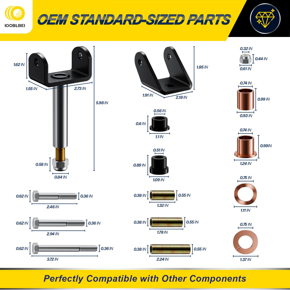 IOOBLBEI Polyurethane bushings cushion vibration for smoother drives.