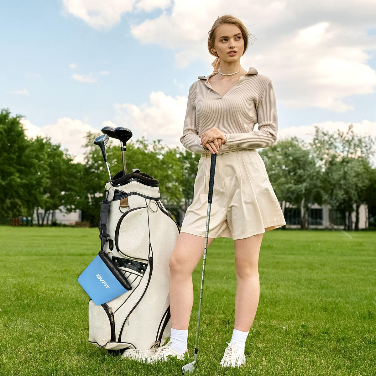 iovfit golf cleaning bag blue compact-size design fits in pocket or bag