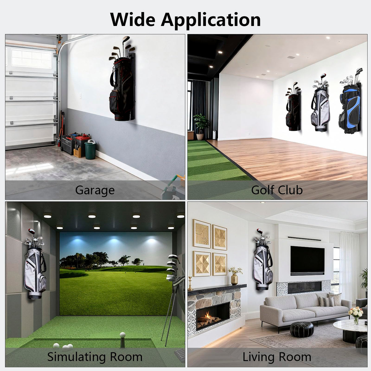 iovfit wall-mount golf bag storage reinforced bottom-tray for steady club support