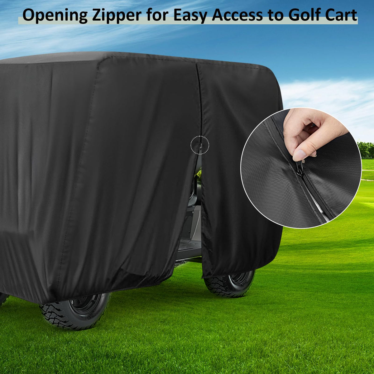 Isamant bottom elastic band and buckles secure the cover in windy conditions.