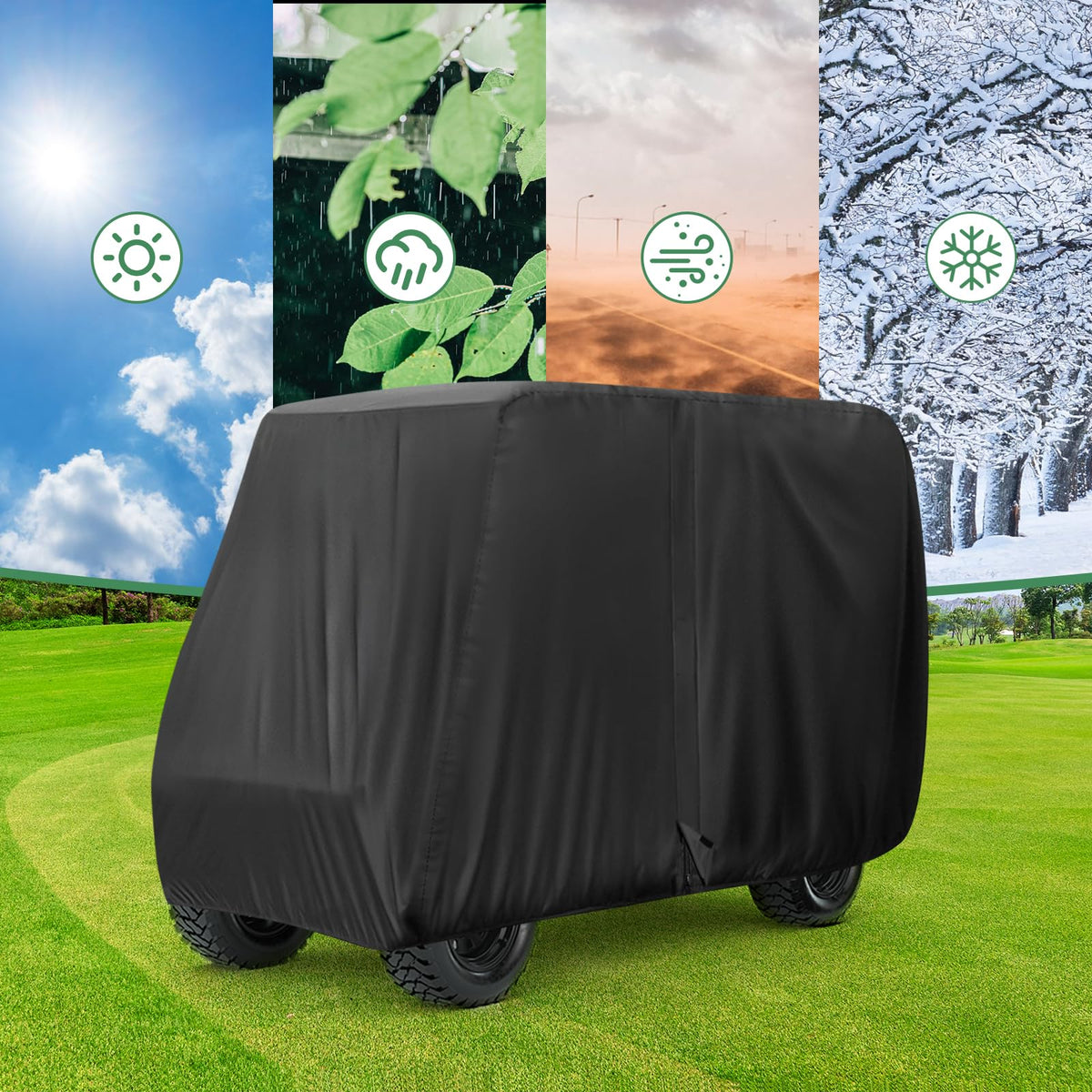 Isamant golf cart cover folded for easy storage when not in use