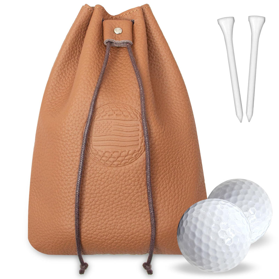 iSamzan real leather golf tee bag in brown, durable on-course accessory.