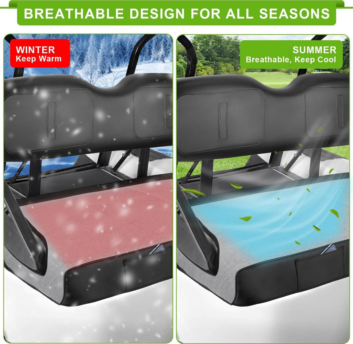 iLSKW breathable all-season seat cover for year-round golf cart comfort