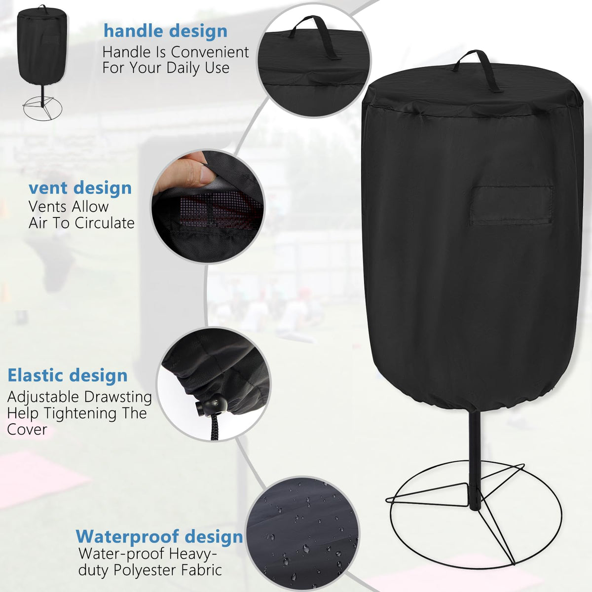 Bottom drawstring ensures secure fit during windy days.
