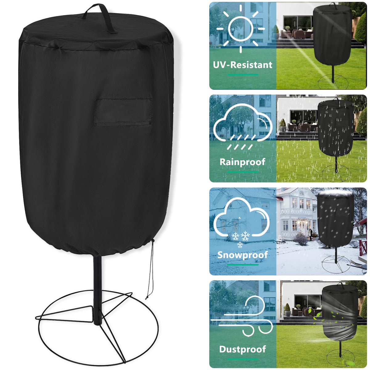 UV-resistant material protects baskets from sun exposure.