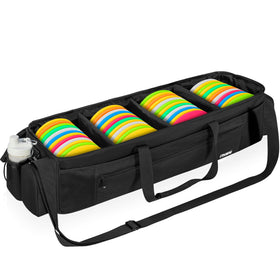ITHWIU disc golf storage bag showing full capacity for 48+ discs in black