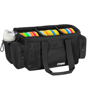ITHWIU Disc Golf Storage Bag unfolded dimensions show a roomy layout.
