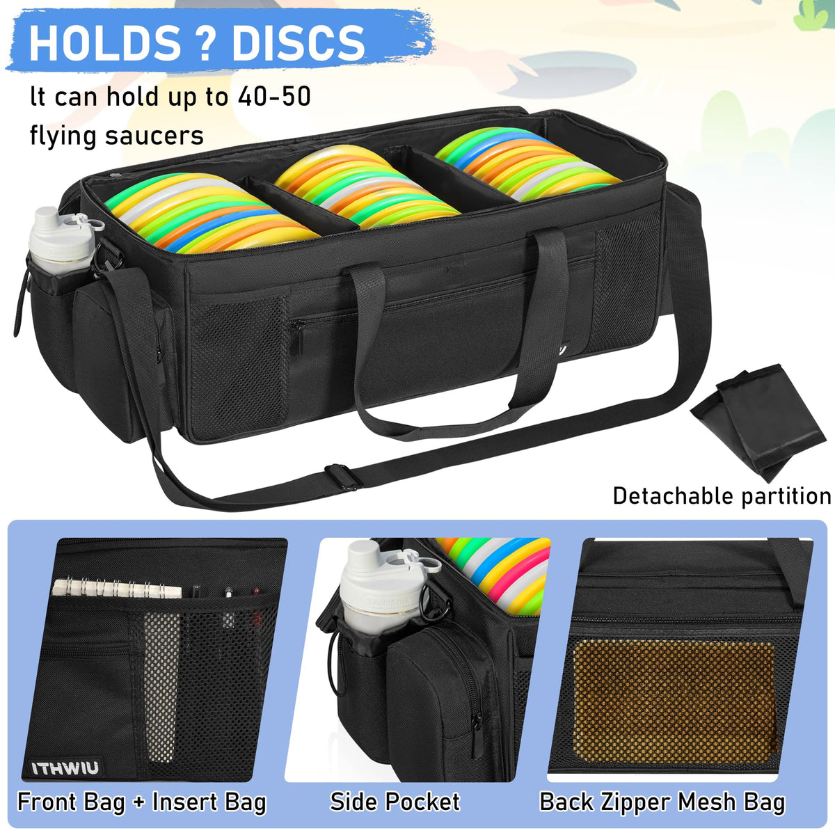 ITHWIU Disc Golf Storage Bag folded compact for easy storage