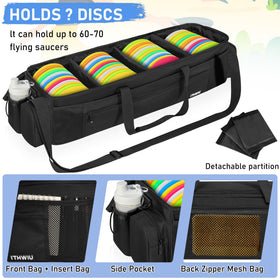 ITHWIU disc golf storage bag with four dividers and side pockets for organized gear