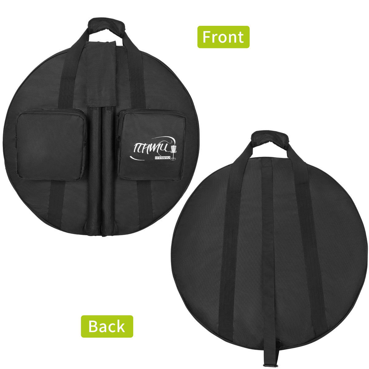 ITHWIU padded bag rear view highlights compact dimensions for easy portage.