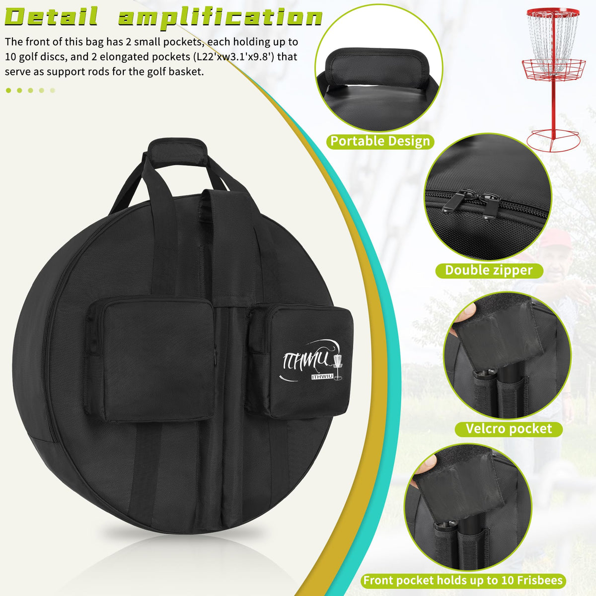 ITHWIU padded bag side pocket area designed for extra discs.