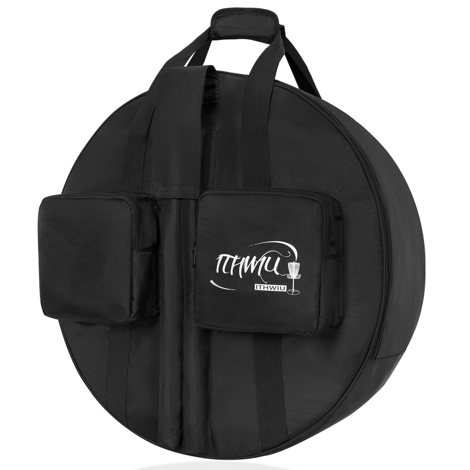 ITHWIU padded bag front view with dual front pockets for quick disc access.