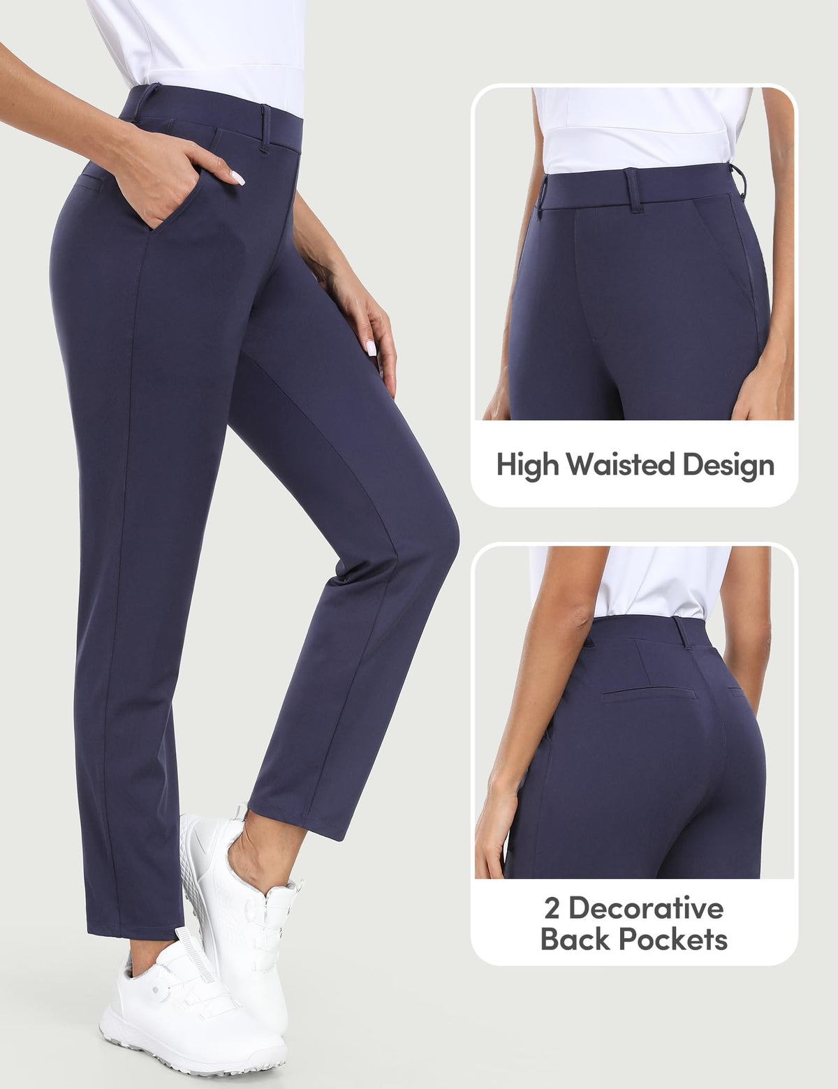 IUGA 7/8 length design pants dark blue provide freedom during golf and travel.