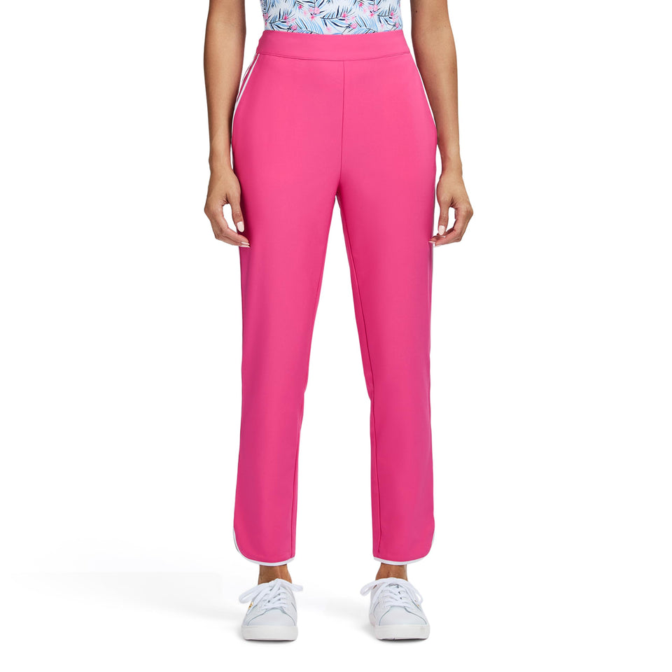 IZOD Candi Piped Capri in hot pink, front view, flexible performance for workouts and casual wear