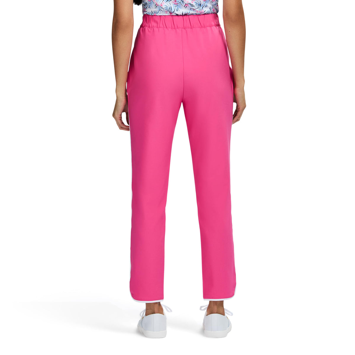IZOD Candi Piped Capri waistband closeup emphasizes secure fit and comfort