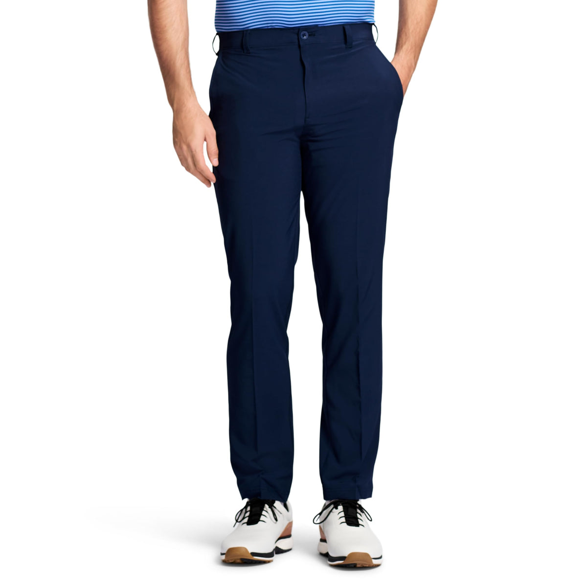 IZOD golf Swingflex pants front view with straight fit for versatile wear.